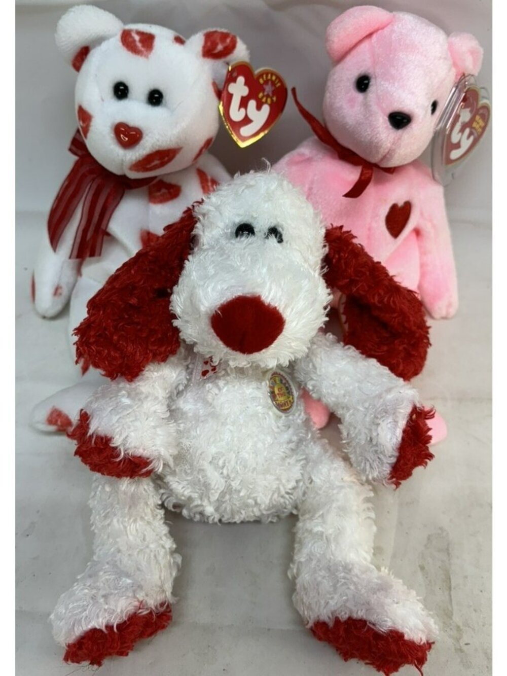 Valentine's Day (3) TY Beanie Baby Babies Bear Smooch-e Adonis Dog Pink Hearts